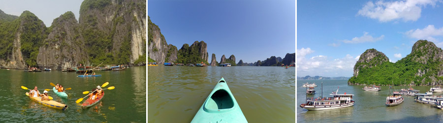 Bermain kayak di Halong Bay